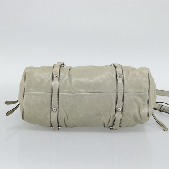 Miu Miu Hand Bag Leather 2way Beige Silver Auth bs36777V