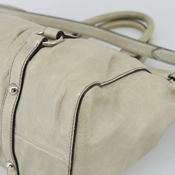 Miu Miu Hand Bag Leather 2way Beige Silver Auth bs36777V