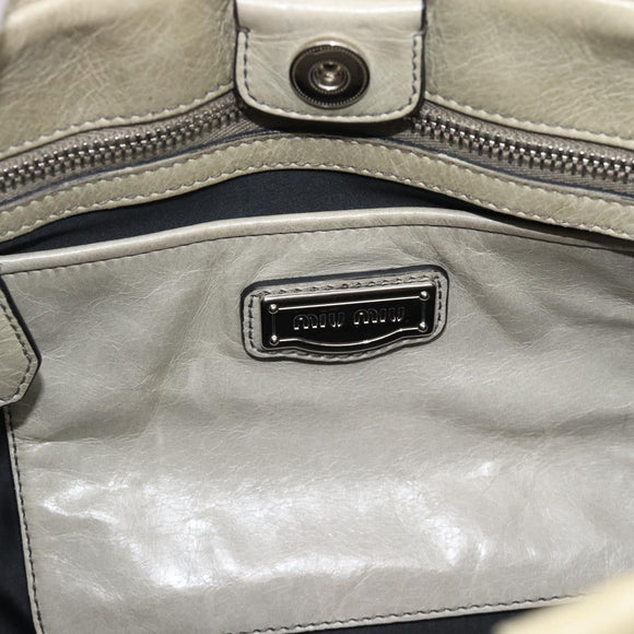 Miu Miu Hand Bag Leather 2way Beige Silver Auth bs36777V