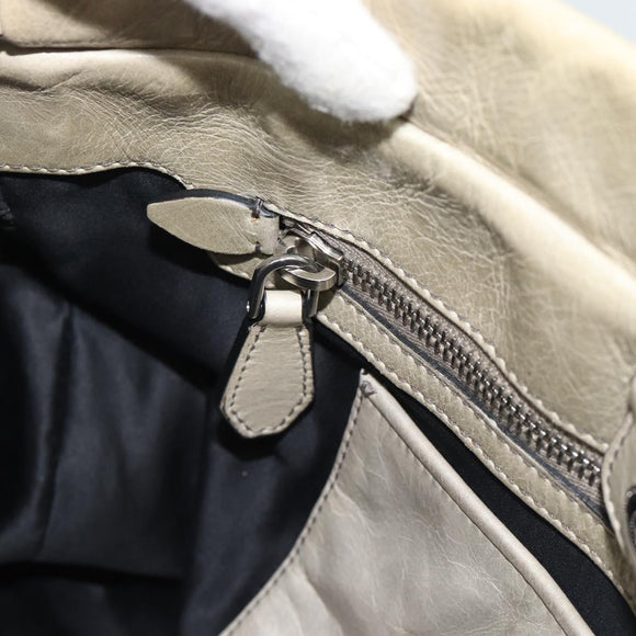 Miu Miu Hand Bag Leather 2way Beige Silver Auth bs36777V