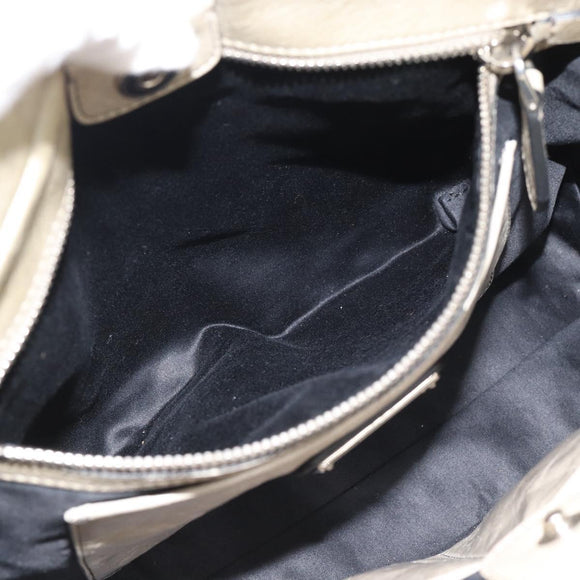 Miu Miu Hand Bag Leather 2way Beige Silver Auth bs36777V