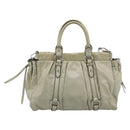Miu Miu Hand Bag Leather 2way Beige Silver Auth bs36777V-2