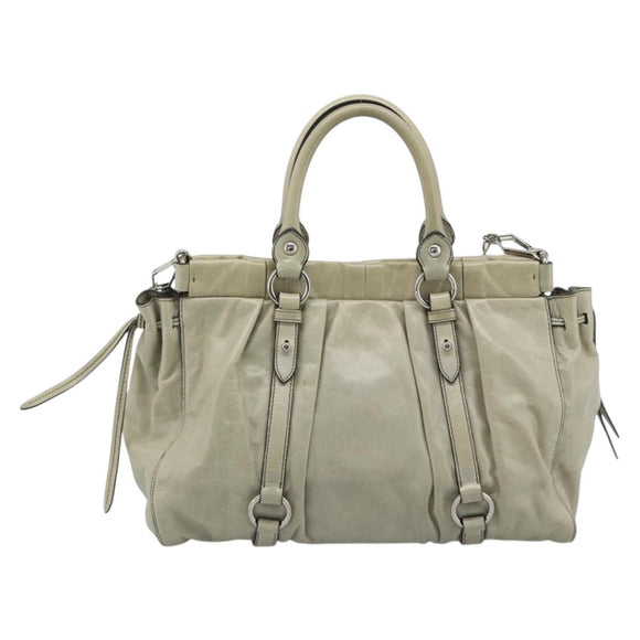 Miu Miu Hand Bag Leather 2way Beige Silver Auth bs36777V