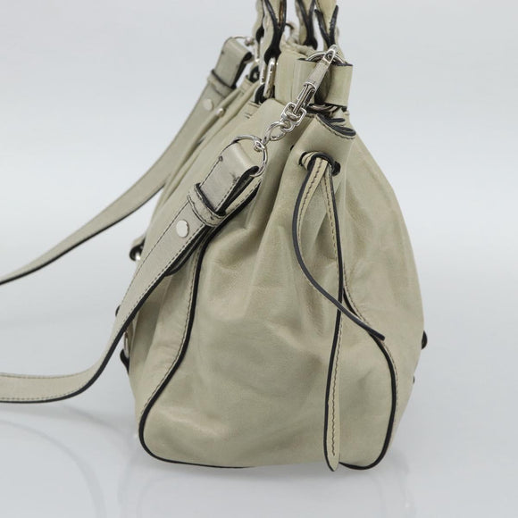 Miu Miu Hand Bag Leather 2way Beige Silver Auth bs36777V