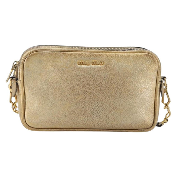 Miu Miu Shoulder Bag Leather Gold Auth bs36779A