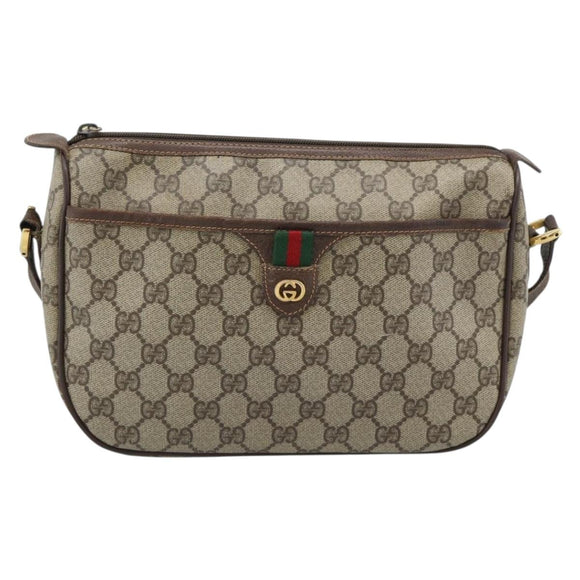 GUCCI GG Supreme Web Sherry Line Bag PVC Beige Gold 89 02 077 Auth bs36781