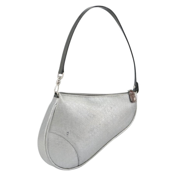Christian Dior Trotter Canvas Saddle Accessory Pouch Leather Silver Auth bs36786