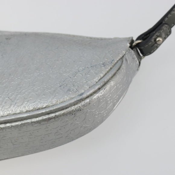 Christian Dior Trotter Canvas Saddle Accessory Pouch Leather Silver Auth bs36786