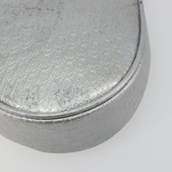 Christian Dior Trotter Canvas Saddle Accessory Pouch Leather Silver Auth bs36786