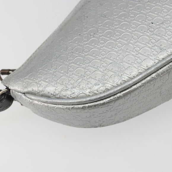 Christian Dior Trotter Canvas Saddle Accessory Pouch Leather Silver Auth bs36786