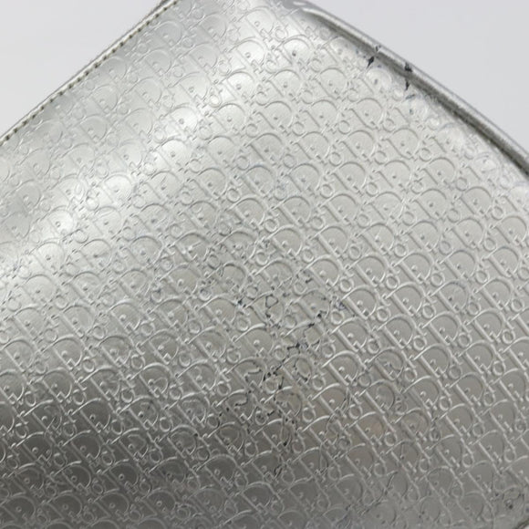 Christian Dior Trotter Canvas Saddle Accessory Pouch Leather Silver Auth bs36786