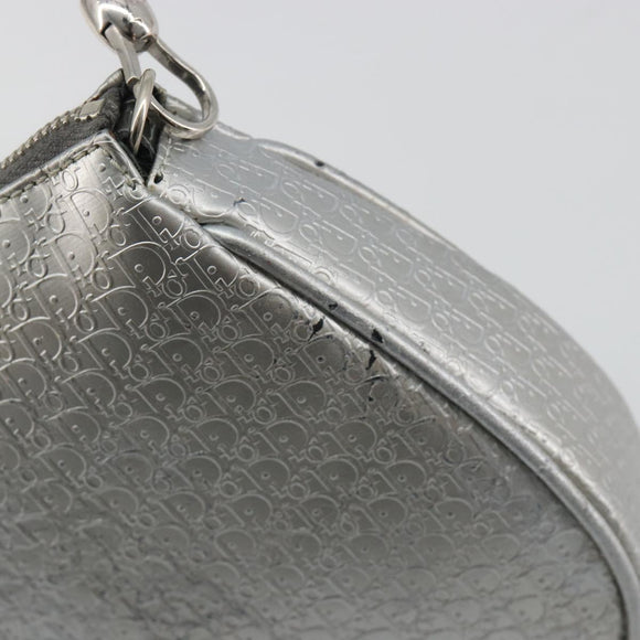 Christian Dior Trotter Canvas Saddle Accessory Pouch Leather Silver Auth bs36786