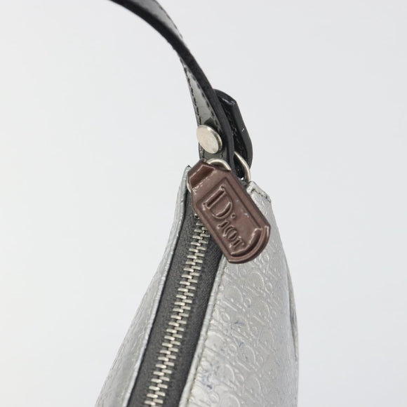Christian Dior Trotter Canvas Saddle Accessory Pouch Leather Silver Auth bs36786