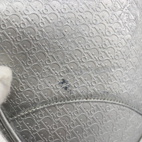 Christian Dior Trotter Canvas Saddle Accessory Pouch Leather Silver Auth bs36786