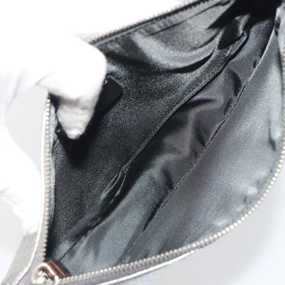 Christian Dior Trotter Canvas Saddle Accessory Pouch Leather Silver Auth bs36786