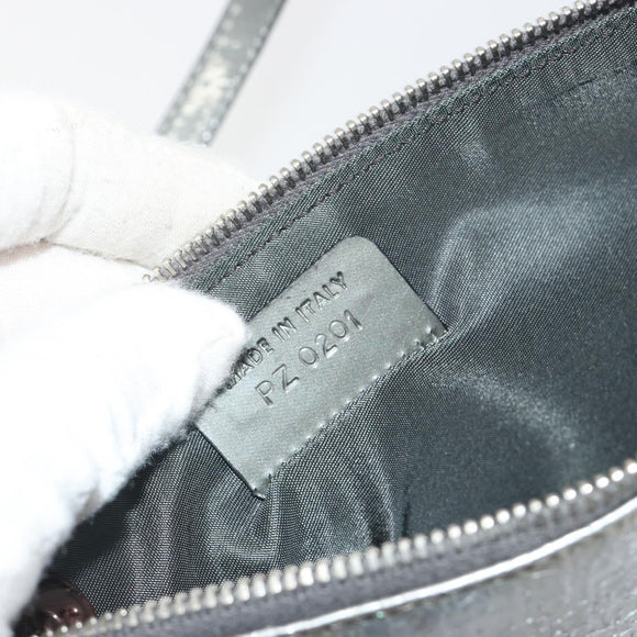 Christian Dior Trotter Canvas Saddle Accessory Pouch Leather Silver Auth bs36786