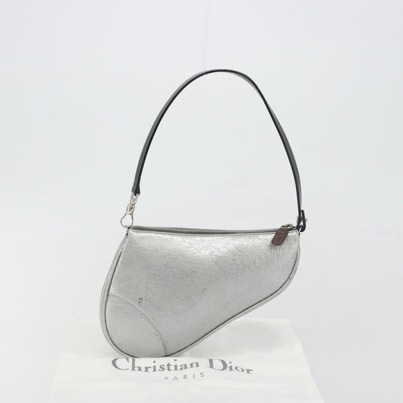 Christian Dior Trotter Canvas Saddle Accessory Pouch Leather Silver Auth bs36786