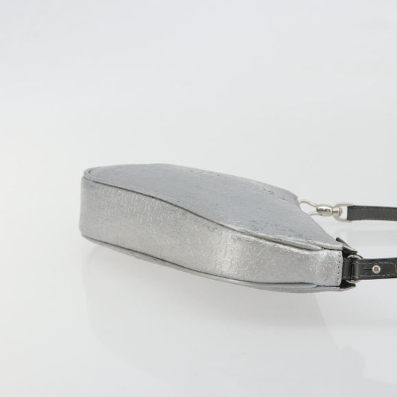 Christian Dior Trotter Canvas Saddle Accessory Pouch Leather Silver Auth bs36786