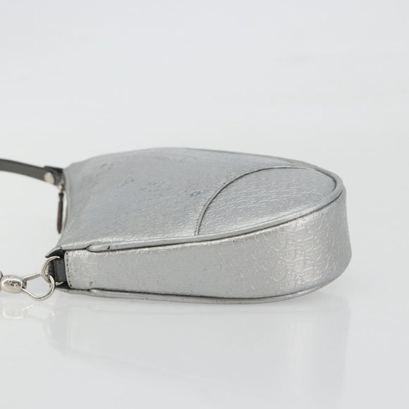 Christian Dior Trotter Canvas Saddle Accessory Pouch Leather Silver Auth bs36786