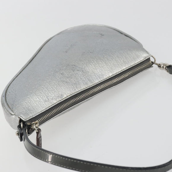Christian Dior Trotter Canvas Saddle Accessory Pouch Leather Silver Auth bs36786