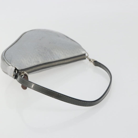 Christian Dior Trotter Canvas Saddle Accessory Pouch Leather Silver Auth bs36786