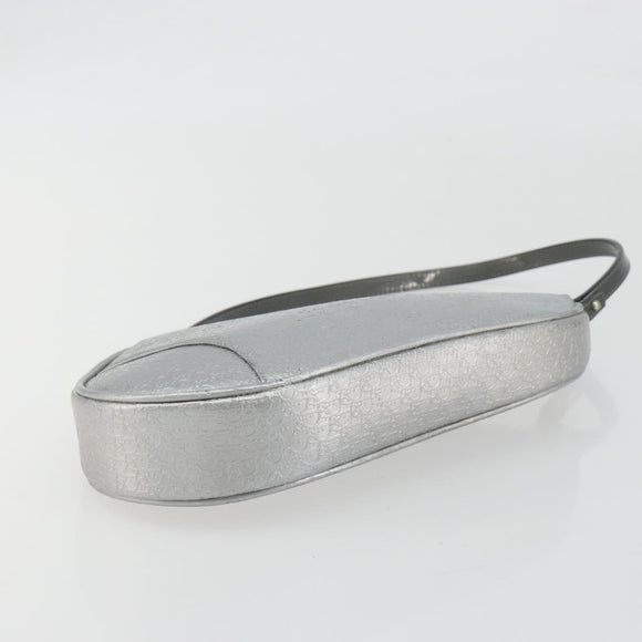 Christian Dior Trotter Canvas Saddle Accessory Pouch Leather Silver Auth bs36786