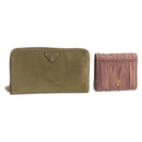 PRADA Wallet Leather 2 Set Gold Pink Auth bs36787-1