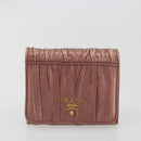 PRADA Wallet Leather 2 Set Gold Pink Auth bs36787-10