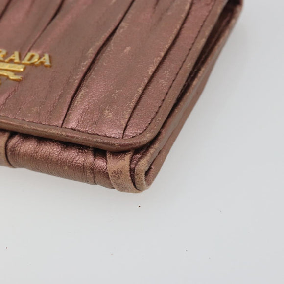 PRADA Wallet Leather 2 Set Gold Pink Auth bs36787