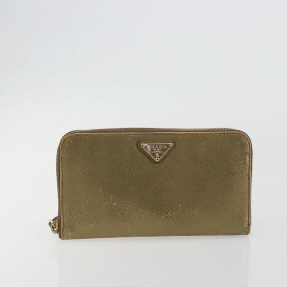 PRADA Wallet Leather 2 Set Gold Pink Auth bs36787