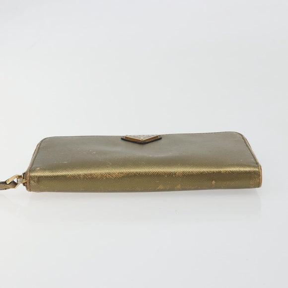 PRADA Wallet Leather 2 Set Gold Pink Auth bs36787
