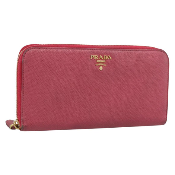 PRADA Long Wallet Safiano Leather Pink Gold Auth bs36788