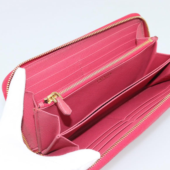PRADA Long Wallet Safiano Leather Pink Gold Auth bs36788