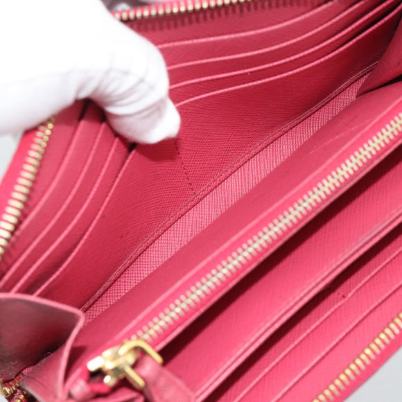 PRADA Long Wallet Safiano Leather Pink Gold Auth bs36788