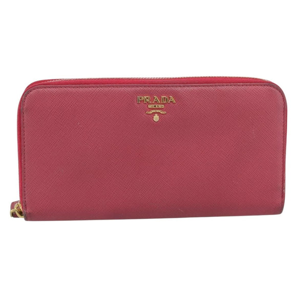 PRADA Long Wallet Safiano Leather Pink Gold Auth bs36788