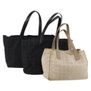 CHANEL New Travel Line Tote Bag Canvas 3 Set Black White CC Auth bs36791-1