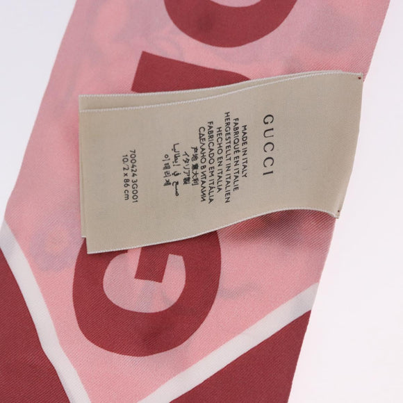 GUCCI Ribbon Scarf Silk Pink Auth bs36796A