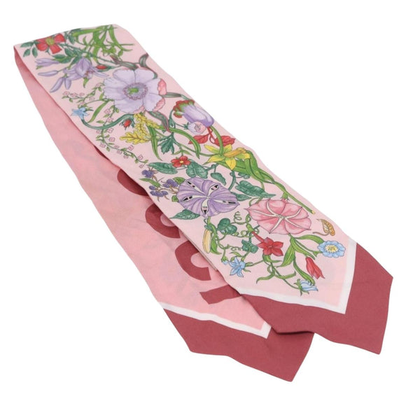 GUCCI Ribbon Scarf Silk Pink Auth bs36796A
