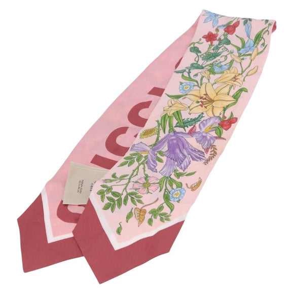GUCCI Ribbon Scarf Silk Pink Auth bs36796A