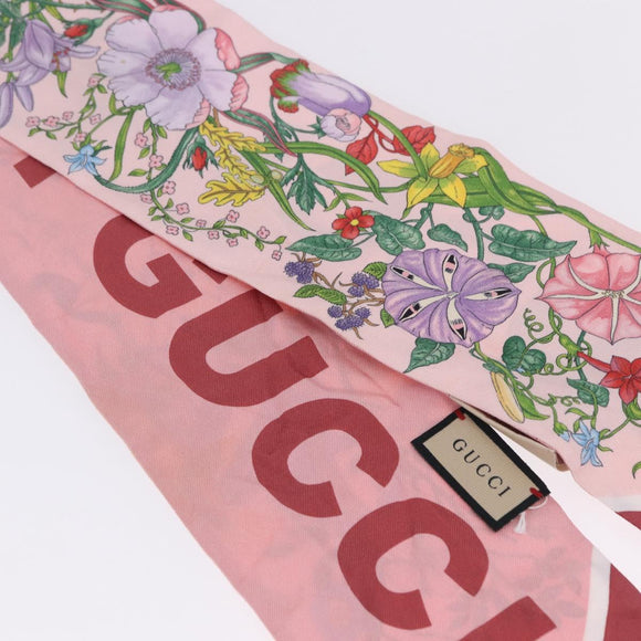 GUCCI Ribbon Scarf Silk Pink Auth bs36796A