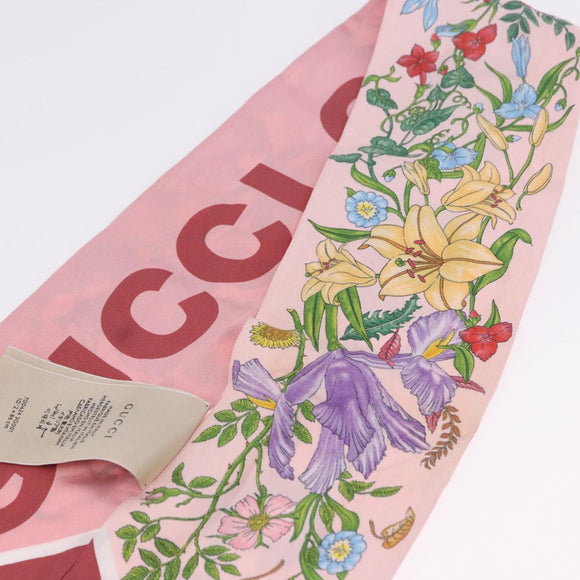 GUCCI Ribbon Scarf Silk Pink Auth bs36796A