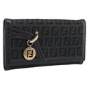FENDI Zucchino Canvas Long Wallet Black Gold Auth bs36814-1