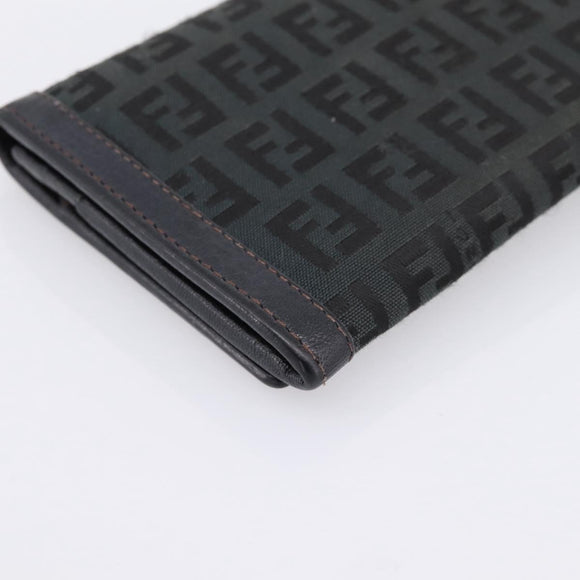 FENDI Zucchino Canvas Long Wallet Black Gold Auth bs36814