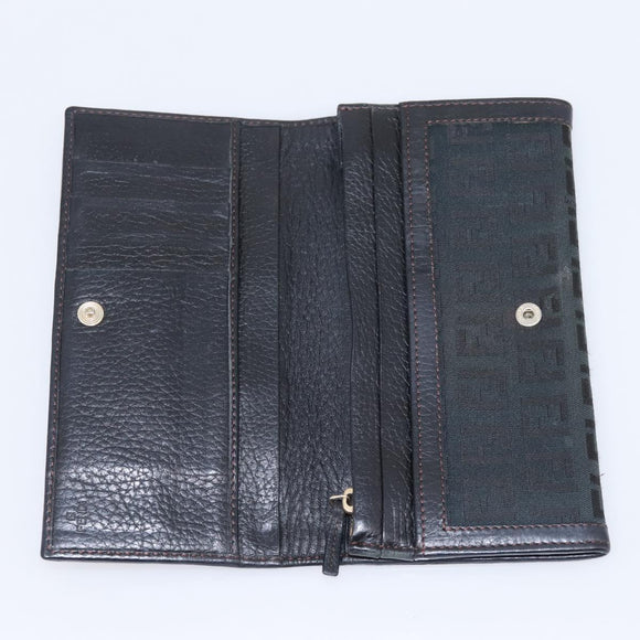 FENDI Zucchino Canvas Long Wallet Black Gold Auth bs36814