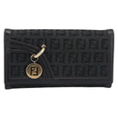 FENDI Zucchino Canvas Long Wallet Black Gold Auth bs36814-13
