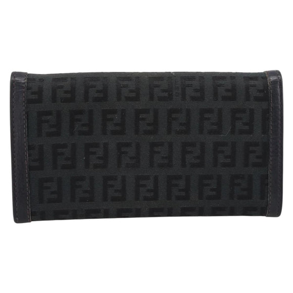 FENDI Zucchino Canvas Long Wallet Black Gold Auth bs36814
