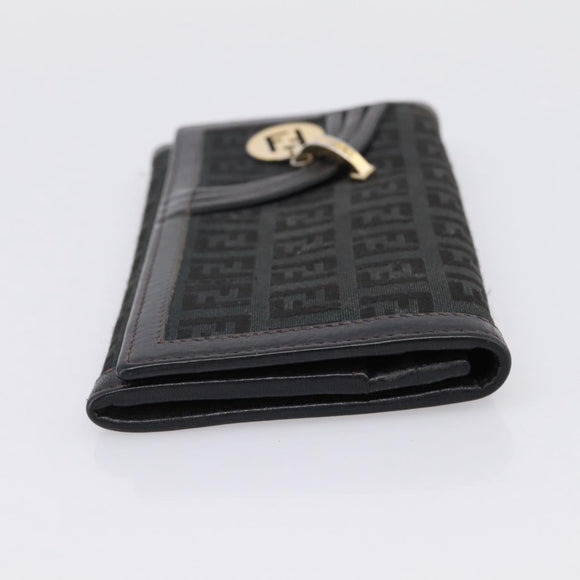 FENDI Zucchino Canvas Long Wallet Black Gold Auth bs36814