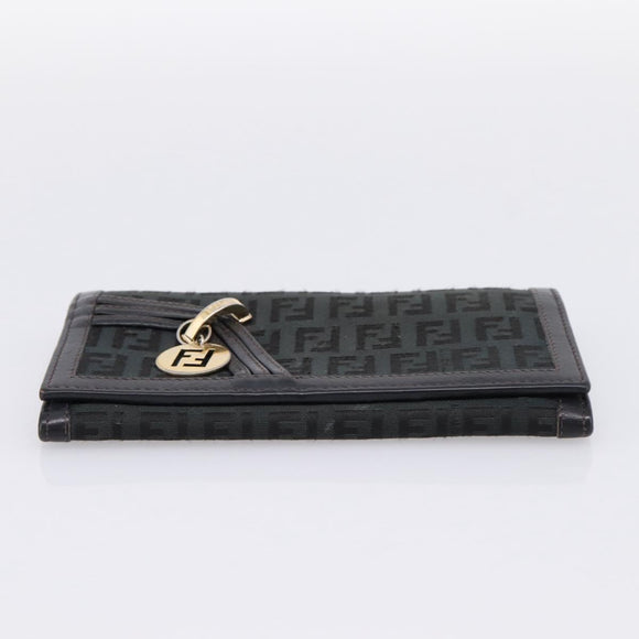 FENDI Zucchino Canvas Long Wallet Black Gold Auth bs36814