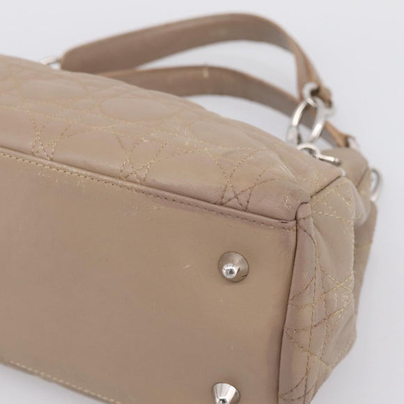 Christian Dior Canage Hand Bag Leather Beige Silver Auth bs36815
