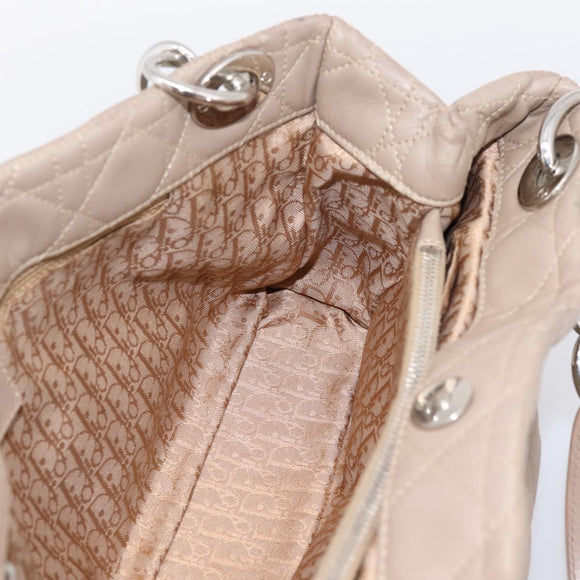 Christian Dior Canage Hand Bag Leather Beige Silver Auth bs36815